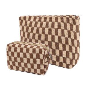 2Pcs Makeup Bag for Women Checkered Cosmetic Bag Set Travel Toiletry Bag Makeup